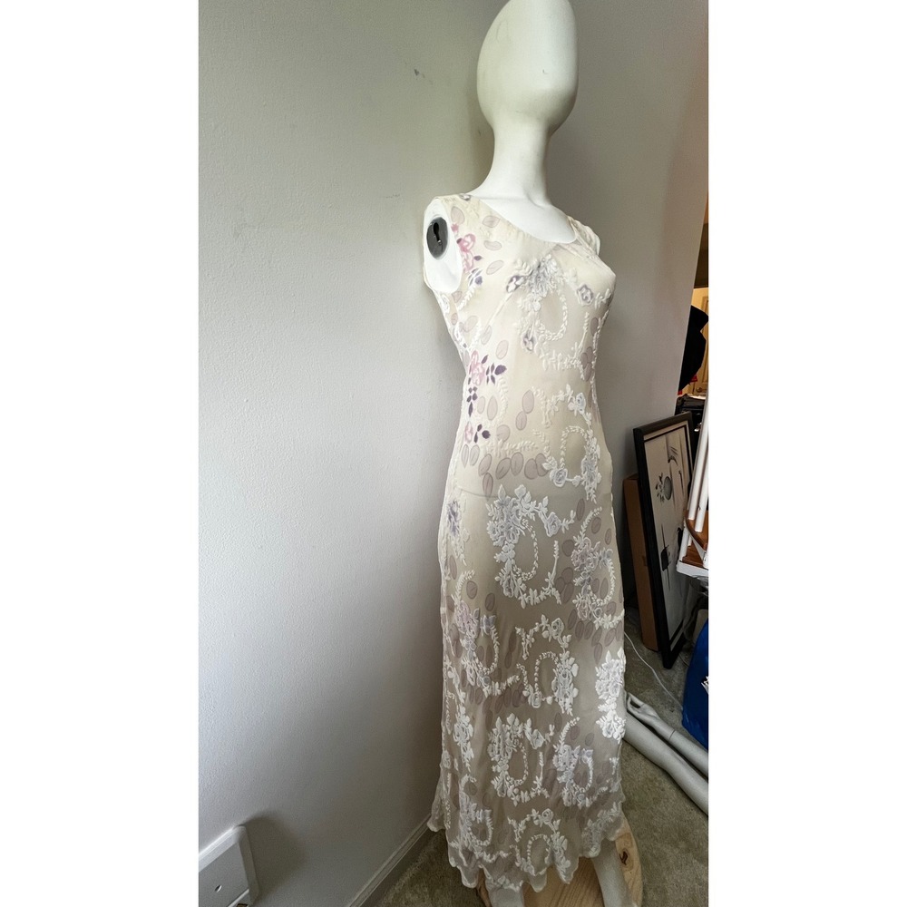 Vintage Simply Silk Floral Burnout Maxi Dress Y2K Boho Fairycore Ivory 90s S - Picture 4 of 5